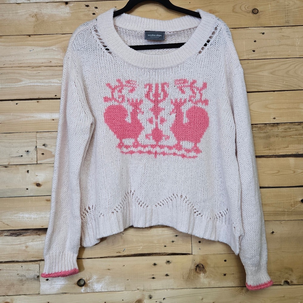 Wooden Ships Paola Buendia Pink Rooster Mohair Blend Knit Sweater S/M